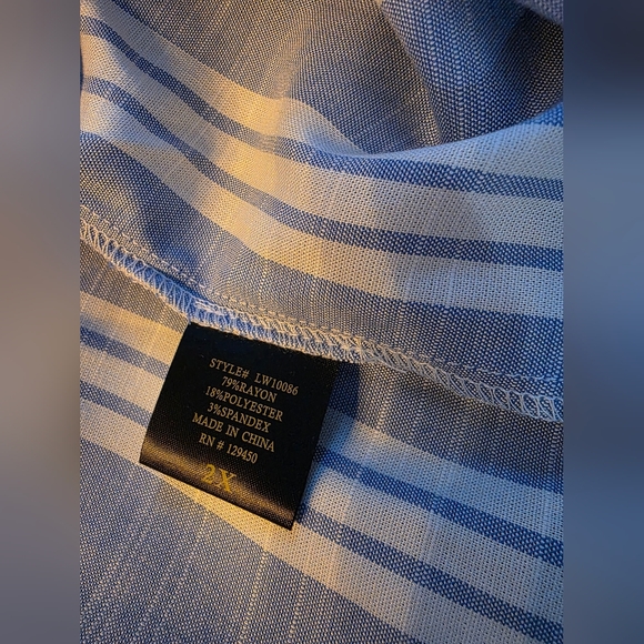 Lee Cap Sleeves Blue and White Striped Button Down Shirt Size 2x - Picture 3 of 7